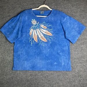 Vintage Cactus Bay T-shirt‎ Tribal Western Womens Size Large Blue Tie Dye